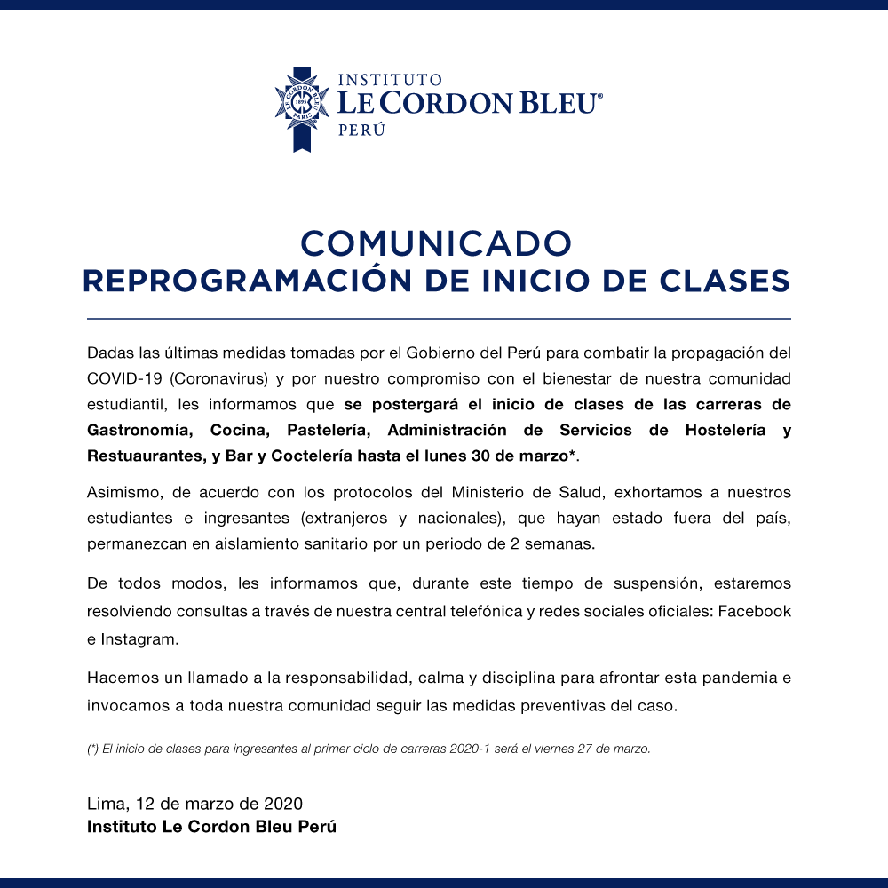 COMUNICADO OFICIAL - CORONAVIRUS